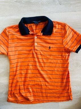 Ralph Lauren Orange Polo with Navy Collar and Thin Stripe